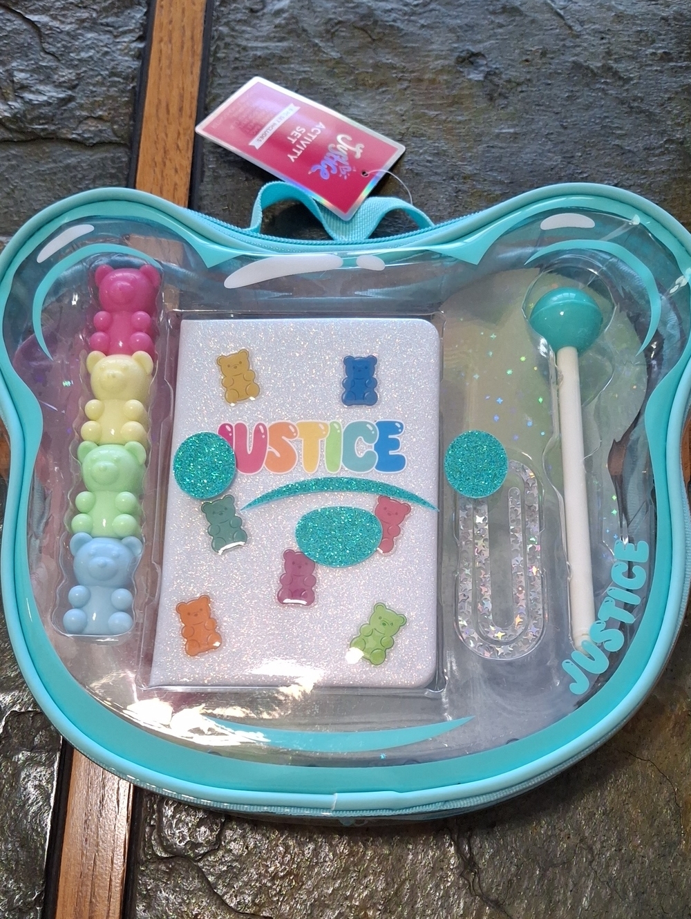 Justice Pastel Gummy Bear Glitter Stationery Set